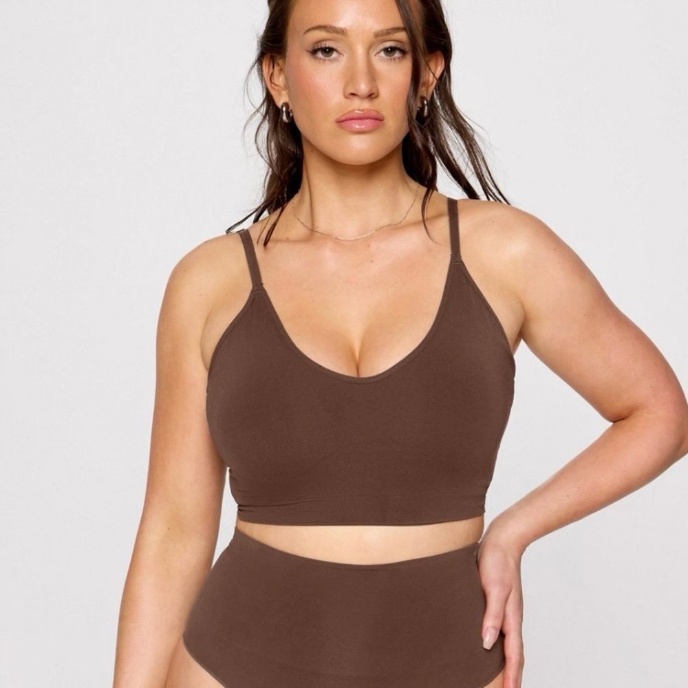 Yitty Fabletics Brown Nearly Naked Shapewear Plunge Bra M/L